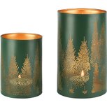 Dekoratief | Set 2 Waxinelichthouders 'Mystery Forest', groen/goud, metaal, 12x12x20cm | A258092 Dekoratief | Set 2 Waxinelichthouders 'Mystery Forest', groen/goud, metaal, 12x12x20cm | A258092