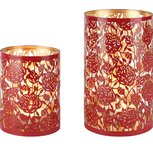 Dekoratief | Set 2 Waxinelichthouders 'Wild Roses', rood/goud, metaal, 12x12x20cm | A258093 Dekoratief | Set 2 Waxinelichthouders 'Wild Roses', rood/goud, metaal, 12x12x20cm | A258093