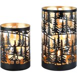 Dekoratief | Set 2 Waxinelichthouders 'Majestic Evergreen', zwart/goud, metaal, 12x12x20cm | A258095 Dekoratief | Set 2 Waxinelichthouders 'Majestic Evergreen', zwart/goud, metaal, 12x12x20cm | A258095