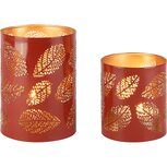Dekoratief | Set 2 Waxinelichthouders 'Elliptical Leaves', rood/goud, metaal, 10x10x14cm | A258096 Dekoratief | Set 2 Waxinelichthouders 'Elliptical Leaves', rood/goud, metaal, 10x10x14cm | A258096