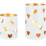Dekoratief | Set 2 Waxinelichthouders 'Trendy Hearts', wit/goud, metaal, 12x12x20cm | A258097 Dekoratief | Set 2 Waxinelichthouders 'Trendy Hearts', wit/goud, metaal, 12x12x20cm | A258097