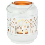 Dekoratief | Windlicht m/handvat 'Festive Village', wit/goud, metaal, 9x9x12cm | A258098 Dekoratief | Windlicht m/handvat 'Festive Village', wit/goud, metaal, 9x9x12cm | A258098