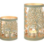 Dekoratief | Set 2 Waxinelichthouders 'Deer Forest', groen/goud, metaal, 12x12x21cm | A258150 Dekoratief | Set 2 Waxinelichthouders 'Deer Forest', groen/goud, metaal, 12x12x21cm | A258150