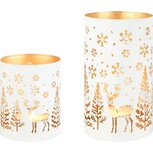 Dekoratief | Set 2 Waxinelichthouders 'Snow Deer', wit/goud, metaal, 12x12x21cm | A258151 Dekoratief | Set 2 Waxinelichthouders 'Snow Deer', wit/goud, metaal, 12x12x21cm | A258151