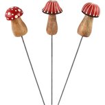 Dekoratief | Prikker paddenstoel, rood/naturel, hout/metaal, 4x4x31cm, set van 3 stuks | A258153 Dekoratief | Prikker paddenstoel, rood/naturel, hout/metaal, 4x4x31cm, set van 3 stuks | A258153
