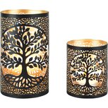 Dekoratief | Set 2 Waxinelichthouders 'Arbre de Vie', zwart/goud, metaal, 12x12x21cm | A258160 Dekoratief | Set 2 Waxinelichthouders 'Arbre de Vie', zwart/goud, metaal, 12x12x21cm | A258160