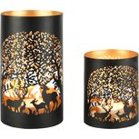 Dekoratief | Set 2 Waxinelichthouders 'Forest Animals', zwart/goud, metaal, 12x12x21cm | A258161 Dekoratief | Set 2 Waxinelichthouders 'Forest Animals', zwart/goud, metaal, 12x12x21cm | A258161