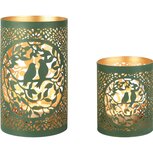 Dekoratief | Set 2 Waxinelichthouders 'Love Birds', groen/goud, metaal, 12x12x21cm | A258162 Dekoratief | Set 2 Waxinelichthouders 'Love Birds', groen/goud, metaal, 12x12x21cm | A258162
