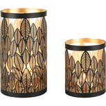 Dekoratief | Set 2 Waxinelichthouders 'Stacked Leafs', zwart/goud, metaal, 12x12x21cm | A258163 Dekoratief | Set 2 Waxinelichthouders 'Stacked Leafs', zwart/goud, metaal, 12x12x21cm | A258163