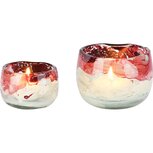 Dekoratief | Set 2 theelichthouders 'Red Waze', rood/wit, glas, 12x12x9cm | A258174 Dekoratief | Set 2 theelichthouders 'Red Waze', rood/wit, glas, 12x12x9cm | A258174
