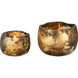 Dekoratief | Set 2 theelichthouders 'Rustic Rush', glas, 12x12x9cm | A258178 Dekoratief | Set 2 theelichthouders 'Rustic Rush', glas, 12x12x9cm | A258178