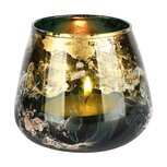Dekoratief | Theelichthouder 'Intense Waze', groen/goud, glas, 9x9x9cm | A258179 Dekoratief | Theelichthouder 'Intense Waze', groen/goud, glas, 9x9x9cm | A258179