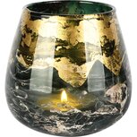 Dekoratief | Theelichthouder 'Intense Waze', groen/goud, glas, 11x11x11cm | A258180 Dekoratief | Theelichthouder 'Intense Waze', groen/goud, glas, 11x11x11cm | A258180
