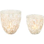 Dekoratief | Set 2 theelichthouders 'Stipple Stains', goud/wit, glas, 10x10x12cm | A258183 Dekoratief | Set 2 theelichthouders 'Stipple Stains', goud/wit, glas, 10x10x12cm | A258183
