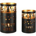 Dekoratief | Set 2 Waxinelichthouders 'Joyeux No‰l', zwart/goud, metaal, 12x12x20cm | A258198 Dekoratief | Set 2 Waxinelichthouders 'Joyeux No‰l', zwart/goud, metaal, 12x12x20cm | A258198