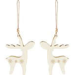 Dekoratief | Hanger rendier m/sneeuwvlokje, wit/goud, hout, 15x11x2cm, set van 2 stuks | A258270 Dekoratief | Hanger rendier m/sneeuwvlokje, wit/goud, hout, 15x11x2cm, set van 2 stuks | A258270