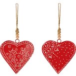 Dekoratief | Hanger hart, rood/wit, metaal, 11x3x11cm, set van 2 stuks | A258271 Dekoratief | Hanger hart, rood/wit, metaal, 11x3x11cm, set van 2 stuks | A258271