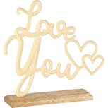 Dekoratief | Deco 'Love You', wit/naturel, aluminium/hout, 24x5x25cm | A258282 Dekoratief | Deco 'Love You', wit/naturel, aluminium/hout, 24x5x25cm | A258282