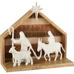 Dekoratief | Kerststal m/kerststalfiguren, naturel/wit, hout/metaal, 26x11x25cm | A258314 Dekoratief | Kerststal m/kerststalfiguren, naturel/wit, hout/metaal, 26x11x25cm | A258314