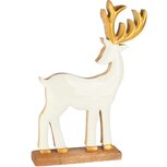 Dekoratief | Deco rendier op voet, wit/goud, hout, 40x5x27cm | A258400 Dekoratief | Deco rendier op voet, wit/goud, hout, 40x5x27cm | A258400