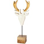 Dekoratief | Hertenkop op voet, wit/goud/naturel, hout, 16x8x42cm | A258403 Dekoratief | Hertenkop op voet, wit/goud/naturel, hout, 16x8x42cm | A258403