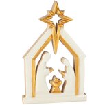 Dekoratief | Kerststal m/ster, wit/goud, hout, 15x3x23cm | A258404 Dekoratief | Kerststal m/ster, wit/goud, hout, 15x3x23cm | A258404