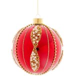 Dekoratief | Hanger bal m/kralen, rood, glas, 8x8x8cm | A259008 Dekoratief | Hanger bal m/kralen, rood, glas, 8x8x8cm | A259008