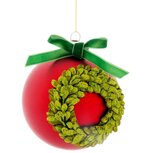 Dekoratief | Hanger bal m/krans, rood/groen, glas, 8x8x8cm | A259010 Dekoratief | Hanger bal m/krans, rood/groen, glas, 8x8x8cm | A259010