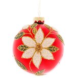 Dekoratief | Hanger bal m/kerstbloem, rood, glas, 8x8x8cm | A259019 Dekoratief | Hanger bal m/kerstbloem, rood, glas, 8x8x8cm | A259019