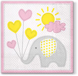 Dekoratief | Pakje 20 servetten 'Cute elephant, light pink' 33x33cm | A701253 Dekoratief | Pakje 20 servetten 'Cute elephant, light pink' 33x33cm | A701253