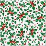 Dekoratief | Pakje 20 servetten 'Holly Pattern', 25x25cm | A702669 Dekoratief | Pakje 20 servetten 'Holly Pattern', 25x25cm | A702669