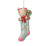 Clayre & Eef | Decoratie Hanger Beer in Kerstsok Groen Rood 7x5x15 cm | 6PR5615 Clayre & Eef | Decoratie Hanger Beer in Kerstsok Groen Rood 7x5x15 cm | 6PR5615