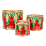 Clayre & Eef | Bloempot Binnen Trommel (set 3) Rood Groen ø 32x25 / ø 24x19 / ø 18x15 cm | 6PR5616 Clayre & Eef | Bloempot Binnen Trommel (set 3) Rood Groen ø 32x25 / ø 24x19 / ø 18x15 cm | 6PR5616