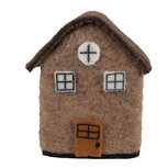 Clayre & Eef | Vilten Huis Bruin Wit 12x7x14 cm | 66296