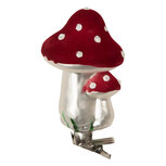 Clayre & Eef | Knijper kerstornament Paddenstoelen Rood Zilverkleurig ø 6x11 cm | 6GL5307 Clayre & Eef | Knijper kerstornament Paddenstoelen Rood Zilverkleurig ø 6x11 cm | 6GL5307
