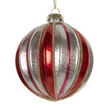 Clayre & Eef | Kerstbal Rood Zilerkleurig ø 8x8 cm | 6GL5325 Clayre & Eef | Kerstbal Rood Zilerkleurig ø 8x8 cm | 6GL5325