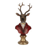 Clayre & Eef | Kerstdecoratie Beeld Rendier Bruin Rood 10x9x19 cm | 6PR5518