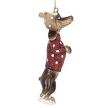 Clayre & Eef | Decoratie hanger Teckel Bruin Rood 4x3x10 cm | 6PR5306 Clayre & Eef | Decoratie hanger Teckel Bruin Rood 4x3x10 cm | 6PR5306