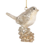 Clayre & Eef | Decoratie Hanger Vogel Beige Goudkleurig 6x3x6 cm | 6PR5660 Clayre & Eef | Decoratie Hanger Vogel Beige Goudkleurig 6x3x6 cm | 6PR5660
