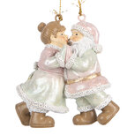 Clayre & Eef | Decoratie hanger kerstman met kerstvrouw Roze Groen 7x4x8 cm | 6PR5656 Clayre & Eef | Decoratie hanger kerstman met kerstvrouw Roze Groen 7x4x8 cm | 6PR5656