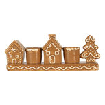 Clayre & Eef | Kandelaar Huisjes Bruin Wit 21x4x8 cm | 6CE2327 Clayre & Eef | Kandelaar Huisjes Bruin Wit 21x4x8 cm | 6CE2327