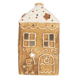 Clayre & Eef | Theelichthouder Kerst Huisje Bruin Wit 9x7x16 cm | 6CE2334 Clayre & Eef | Theelichthouder Kerst Huisje Bruin Wit 9x7x16 cm | 6CE2334