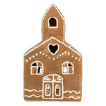 Clayre & Eef | Theelichthouder Kerst Huisje Bruin Wit 10x10x16 cm | 6CE2335 Clayre & Eef | Theelichthouder Kerst Huisje Bruin Wit 10x10x16 cm | 6CE2335