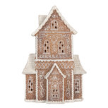 Clayre & Eef | Decoratie Huis met LED Bruin Wit 16x8x23 cm | 6PR5809 Clayre & Eef | Decoratie Huis met LED Bruin Wit 16x8x23 cm | 6PR5809