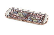 Handgemaakte Keramieken Serveerschaal 35x14 cm – Kleurrijk Design in Bruin Rood, Groen & Blauw Handgemaakte Keramieken Serveerschaal 35x14 cm – Kleurrijk Design in Bruin Rood, Groen & Blauw