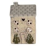 Clayre & Eef | Theelichthouder Kerst Huisje Beige Grijs 9x8x15 cm | 6CE2277 Clayre & Eef | Theelichthouder Kerst Huisje Beige Grijs 9x8x15 cm | 6CE2277