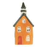 Clayre & Eef | Theelichthouder Kerst Huisje Oranje Groen 10x7x21 cm | 6CE2288 Clayre & Eef | Theelichthouder Kerst Huisje Oranje Groen 10x7x21 cm | 6CE2288