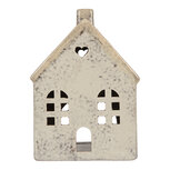 Clayre & Eef | Theelichthouder Kerst Huisje Grijs Beige 11x7x16 cm | 6CE2290 Clayre & Eef | Theelichthouder Kerst Huisje Grijs Beige 11x7x16 cm | 6CE2290