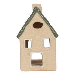 Clayre & Eef | Theelichthouder Kerst Huisje Beige Groen 8x11x14 cm | 6CE2310 Clayre & Eef | Theelichthouder Kerst Huisje Beige Groen 8x11x14 cm | 6CE2310