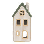 Clayre & Eef | Theelichthouder Kerst Huisje Beige Groen 9x8x18 cm | 6CE2311 Clayre & Eef | Theelichthouder Kerst Huisje Beige Groen 9x8x18 cm | 6CE2311